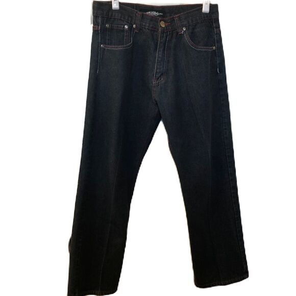 Urban Label Men's Denim Blue Jeans Red Stitching Straight Leg 36 Waist Zip Close - Picture 3 of 11